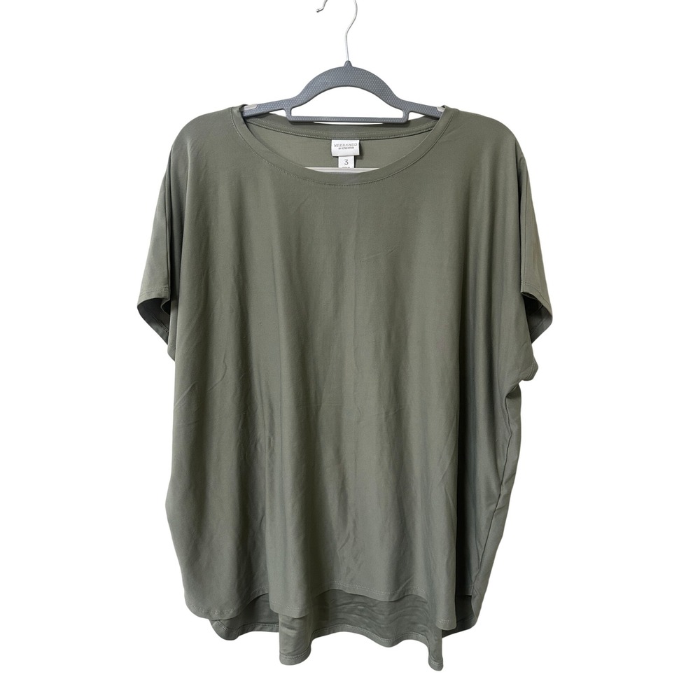 Weekends by Chico's Olive Green Short Sleeve Relaxed Top Size 3 XL 570311098